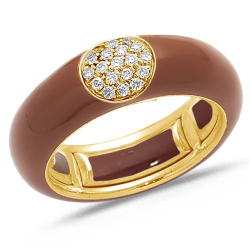 Bague Émail marron en Or Jaune 750 mill. sertie de Diamants 0.14ct. 