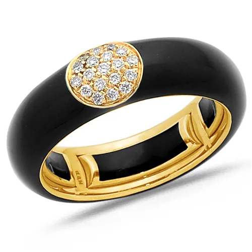 Bague Émail noir en Or Jaune 750 mill. sertie de Diamants 0.14ct. 