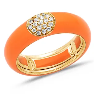 Bague Émail orange en Or Jaune 750 mill. sertie de Diamants 0.14ct.