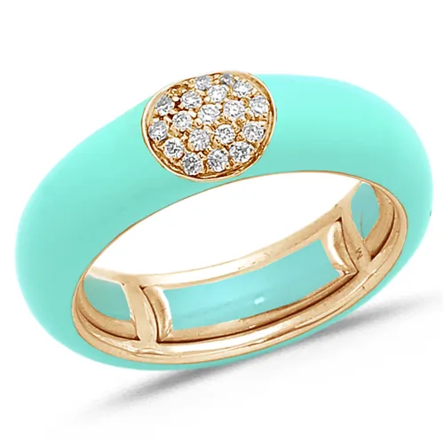 Bague Émail bleu clair sertie de Diamants 0.14ct. en Or Rose 750 mill.