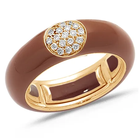 Bague Émail marron sertie de Diamants 0.14ct. en Or Rose 750 mill.