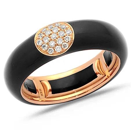 Bague Émail noir sertie de Diamants 0.14ct. en Or Rose 750 mill.