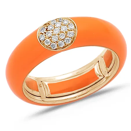 Bague Émail orange sertie de Diamants 0.14ct. en Or Rose 750 mill.