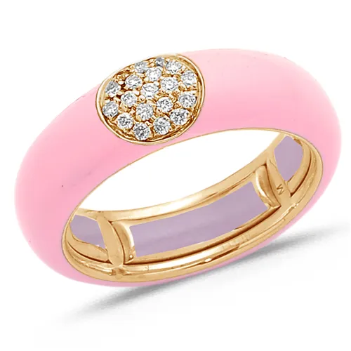 Bague Émail rose sertie de Diamants 0.14ct. en Or Rose 750 mill.