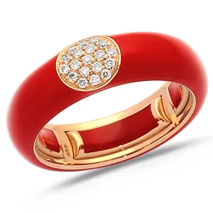 Bague Émail vert sertie de Diamants 0.14ct. en Or Rose 750 mill. 2