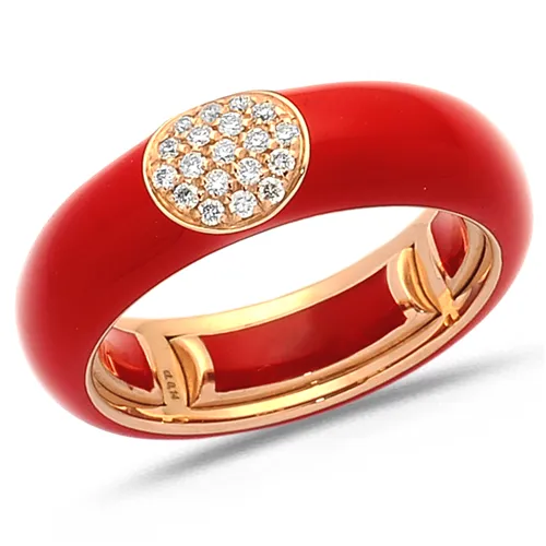 Bague Émail rouge sertie de Diamants 0.14ct. en Or Rose 750 mill.