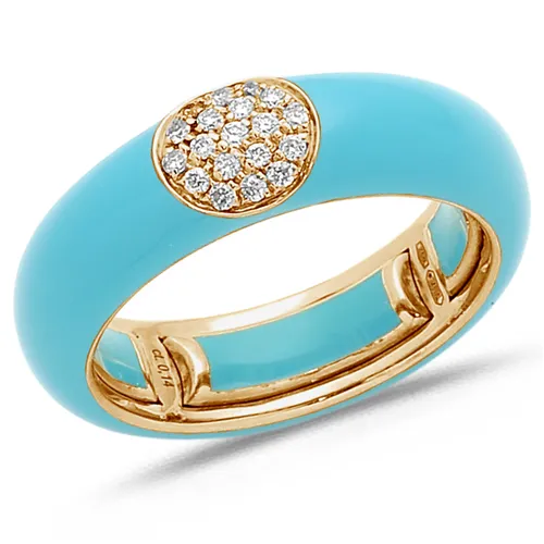 Bague Émail turquoise sertie de Diamants 0.14ct. en Or Rose 750 mill.