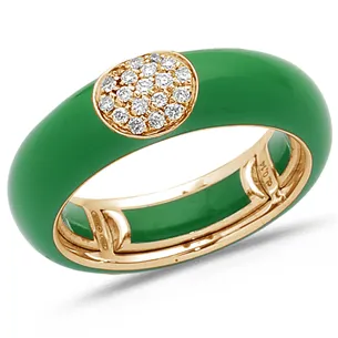 Bague Émail vert sertie de Diamants 0.14ct. en Or Rose 750 mill.