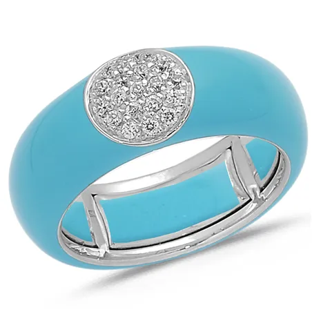 Bague Émail Turquoise sertie de Diamants 0.22ct. en Or 750 mill. Blanc