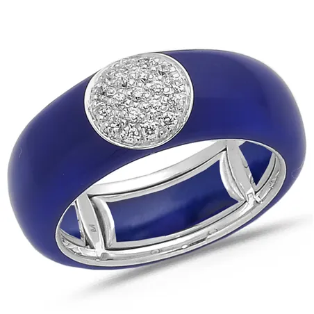 Bague Émail Bleu sertie de Diamants 0.22ct. en Or 750 mill. Blanc