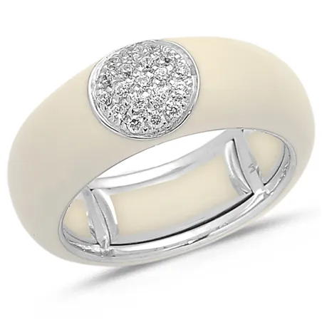 Bague Émail Ivoire sertie de Diamants 0.22ct. en Or 750 mill. Blanc