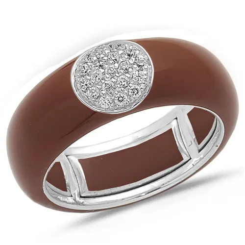 Bague Émail Marron sertie de Diamants 0.22ct. en Or 750 mill. Blanc