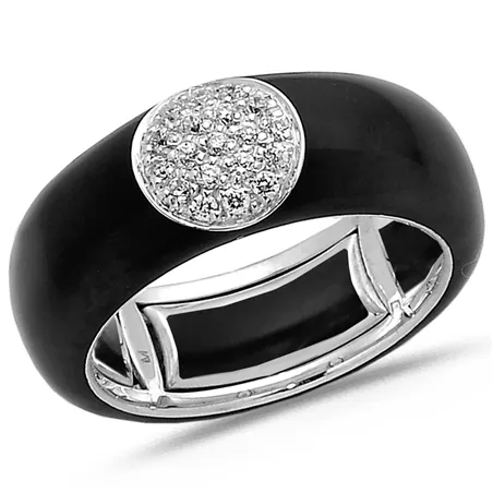 Bague Émail Noir sertie de Diamants 0.22ct. en Or 750 mill. Blanc