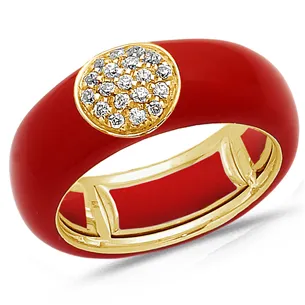 Bague Émail Rouge sertie de Diamants 0.22ct. en Or 750 mill. Jaune