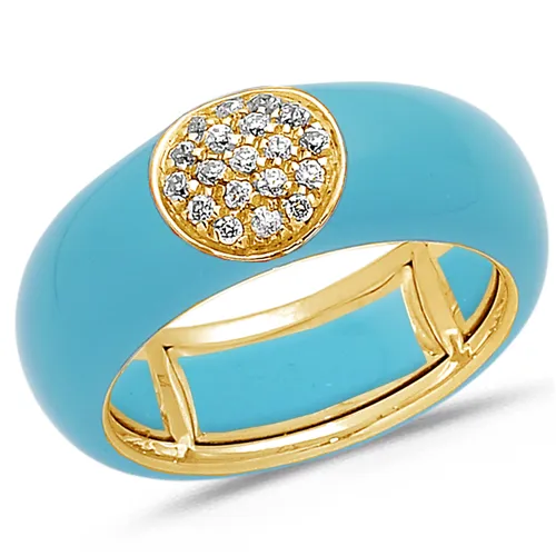 Bague Émail Bleu Clair sertie de Diamants 0.22ct. en Or 750 mill. Jaune