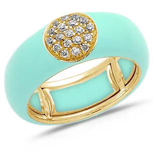 Bague Émail Bleu Clair sertie de Diamants 0.22ct. en Or 750 mill. Jaune