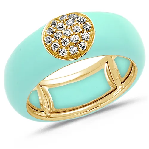 Bague Émail Bleu Clair sertie de Diamants 0.22ct. en Or 750 mill. Jaune