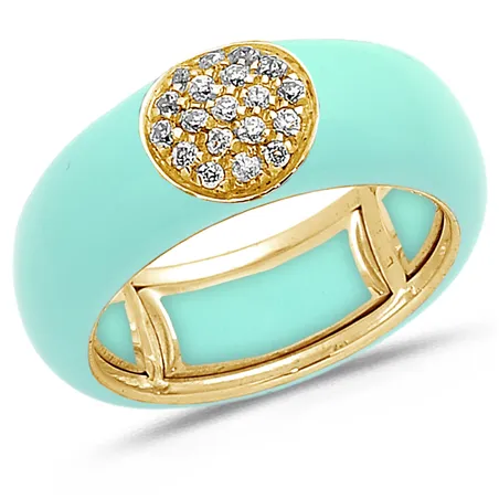 Bague Émail Bleu Clair sertie de Diamants 0.22ct. en Or 750 mill. Jaune