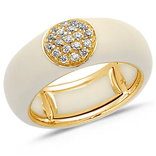 Bague Émail Ivoire sertie de Diamants 0.22ct. en Or 750 mill. Jaune