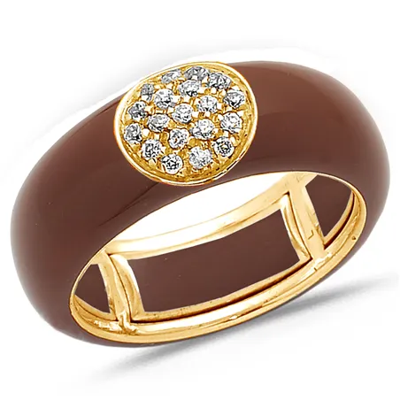Bague Émail Marron sertie de Diamants 0.22ct. en Or 750 mill. Jaune