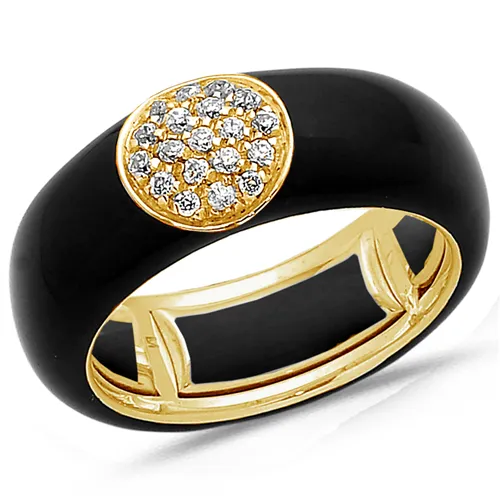 Bague Émail Noir sertie de Diamants 0.22ct. en Or 750 mill. Jaune