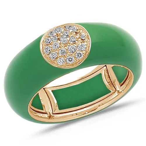Bague Émail vert sertie de Diamants 0.22ct. en Or 750 mill. Rose