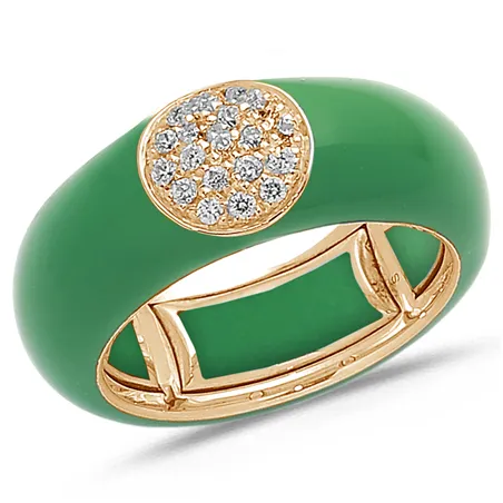 Bague Émail vert sertie de Diamants 0.22ct. en Or 750 mill. Rose