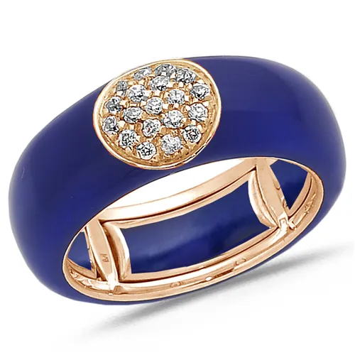 Bague Émail blue clair sertie de Diamants 0.22ct. en Or 750 mill. Rose