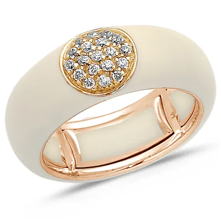 Bague Émail ivoire sertie de Diamants 0.22ct. en Or 750 mill. Rose