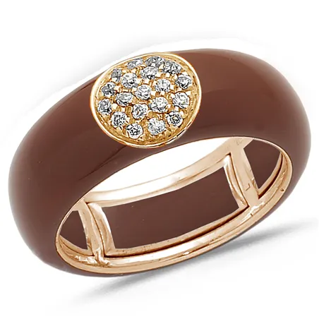 Bague Émail marron sertie de Diamants 0.22ct. en Or 750 mill. Rose
