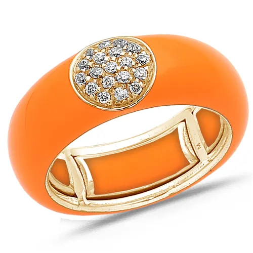 Bague Émail orange sertie de Diamants 0.22ct. en Or 750 mill. Rose