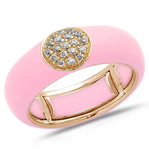 Bague Émail rose sertie de Diamants 0.22ct. en Or 750 mill. Rose
