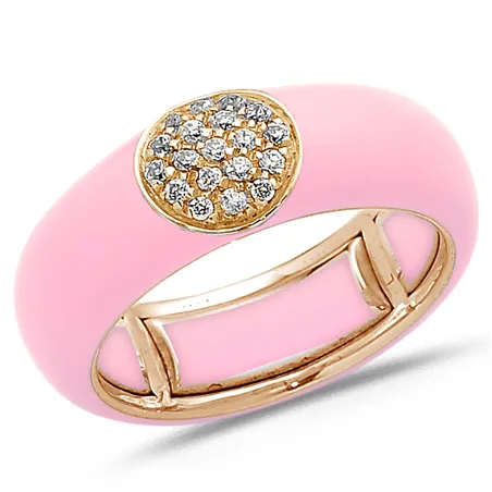 Bague Émail rose sertie de Diamants 0.22ct. en Or 750 mill. Rose
