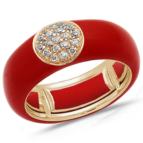 Bague Émail rouge sertie de Diamants 0.22ct. en Or 750 mill. Rose