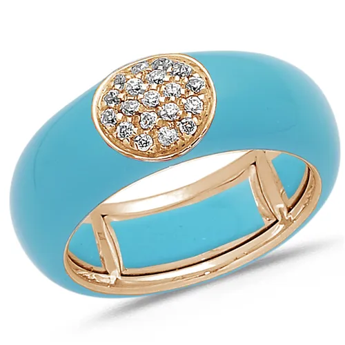 Bague Émail blue clair sertie de Diamants 0.22ct. en Or 750 mill. Rose