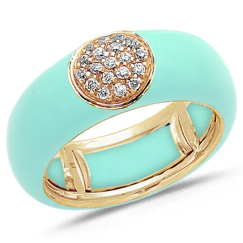 Bague Émail blue clair sertie de Diamants 0.22ct. en Or 750 mill. Rose