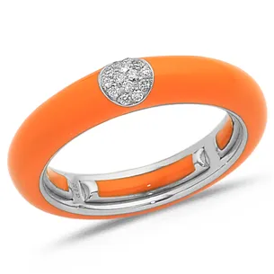 Bague Émail Orange sertie de Diamants 0.07ct. en Or 750 mill. Blanc