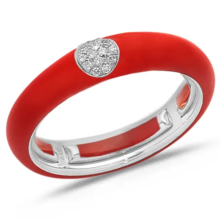 Bague Émail Rouge sertie de Diamants 0.07ct. en Or 750 mill. Blanc