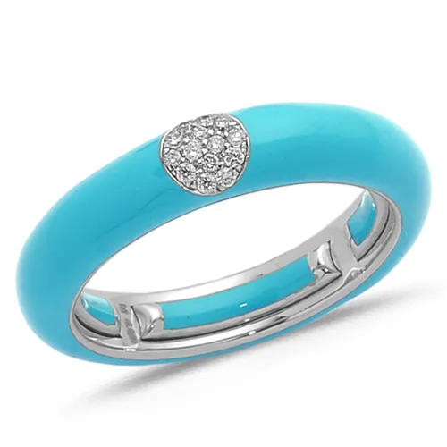 Bague Émail Turquoise sertie de Diamants 0.07ct. en Or 750 mill. Blanc