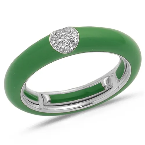 Bague Émail Vert sertie de Diamants 0.07ct. en Or 750 mill. Blanc
