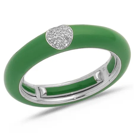 Bague Émail Vert sertie de Diamants 0.07ct. en Or 750 mill. Blanc