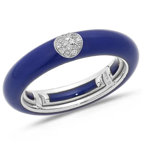 Bague Émail Bleu sertie de Diamants 0.07ct. en Or 750 mill. Blanc