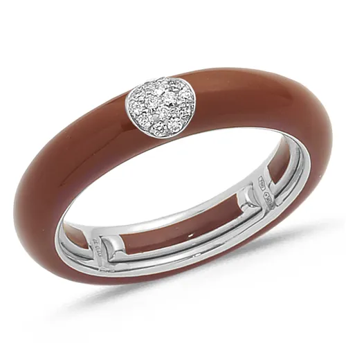 Bague Émail Marron sertie de Diamants 0.07ct. en Or 750 mill. Blanc