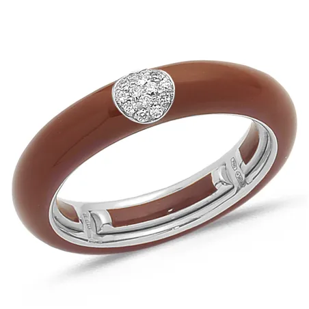 Bague Émail Marron sertie de Diamants 0.07ct. en Or 750 mill. Blanc