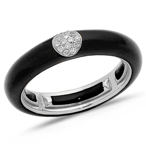 Bague Émail Noir sertie de Diamants 0.07ct. en Or 750 mill. Blanc