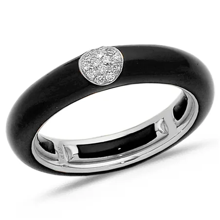 Bague Émail Noir sertie de Diamants 0.07ct. en Or 750 mill. Blanc