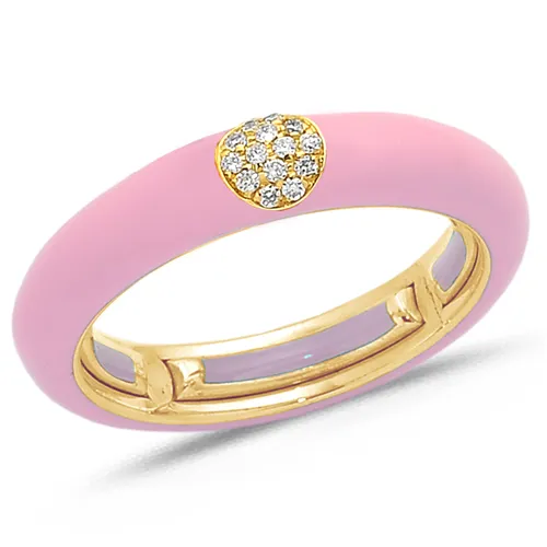 Bague Émail Rose sertie de Diamants 0.07ct. en Or 750 mill. Jaune