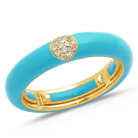 Bague Émail Turquoise sertie de Diamants 0.07ct. en Or 750 mill. Jaune