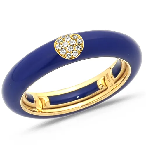 Bague Émail Bleu sertie de Diamants 0.07ct. en Or 750 mill. Jaune