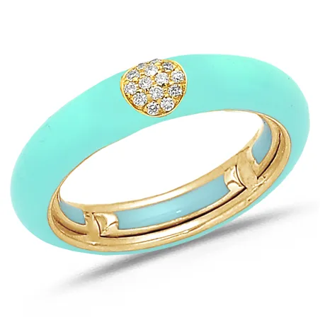 Bague Émail Bleu Clair sertie de Diamants 0.07ct. en Or 750 mill. Jaune